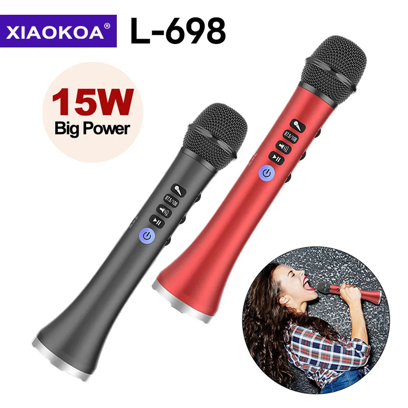 L-698 15W Wireless Karaoke Microphone Bluetooth Speaker 4000Mah 2In1 Handheld Sing&Recording KTV Player for Ios/Android
