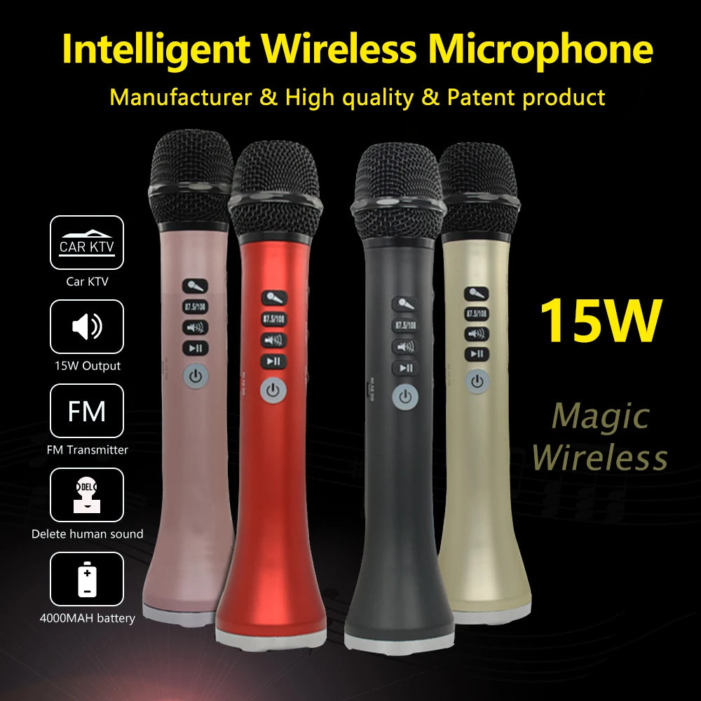 L-698 15W Wireless Karaoke Microphone Bluetooth Speaker 4000Mah 2In1 Handheld Sing&Recording KTV Player for Ios/Android