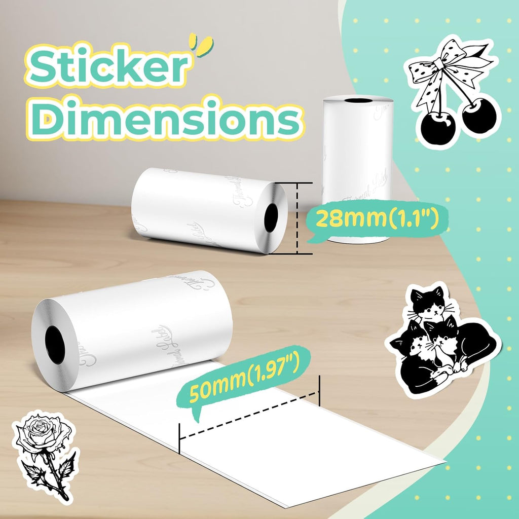 White Self-Adhesive Thermal Paper, Glossy Printable Sticker Paper for  M02/M02 Pro/M02S/M03 Pocket Mobile Printer, Black on White, 50Mm X 3.5M, Diameter 30Mm, 3-Rolls